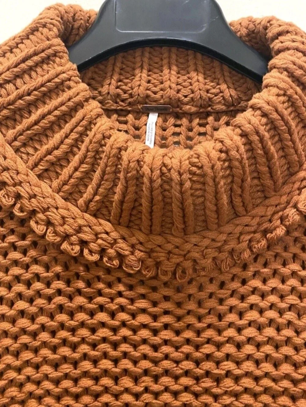 Free People My Only Sunshine Chunky Knit Crochet Oversized Sweater Size XL
